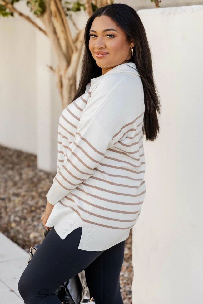 Top 10 🎁 Pink Lily Pulling Heartstrings Ivory And Tan Striped Quarter Zip Pullover ⭐ 11 Top 10 🎁 Pink Lily Pulling Heartstrings Ivory And Tan Striped Quarter Zip Pullover ⭐ - Image 9