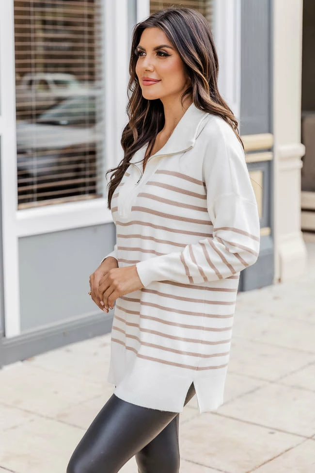 Top 10 🎁 Pink Lily Pulling Heartstrings Ivory And Tan Striped Quarter Zip Pullover ⭐ 6 Top 10 🎁 Pink Lily Pulling Heartstrings Ivory And Tan Striped Quarter Zip Pullover ⭐ - Image 4