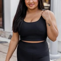 Best deal 😍 Pink Lily In Alignment Ribbed Black Sports Bra 👍