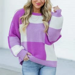Budget 🛒 Pink Lily Feeling Special Purple Colorblock Sweater 🎁