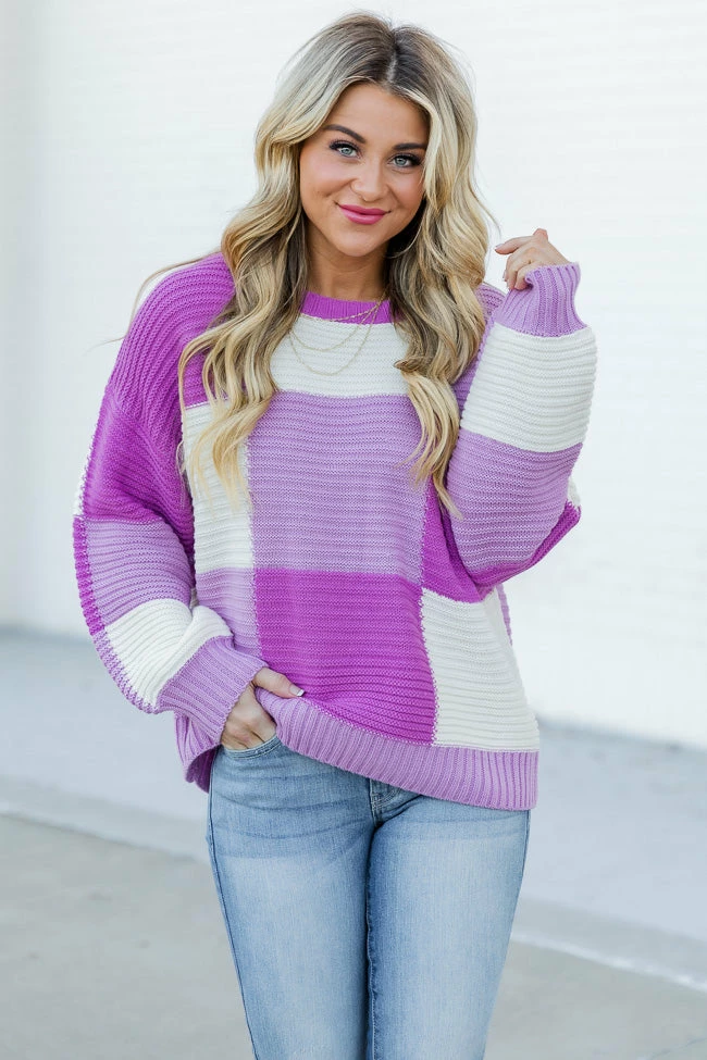 Budget 🛒 Pink Lily Feeling Special Purple Colorblock Sweater 🎁 3 Budget 🛒 Pink Lily Feeling Special Purple Colorblock Sweater 🎁