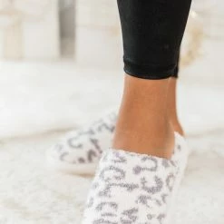 Discount 🧨 Pink Lily All The Snuggles Light Grey Leopard Print Slippers 🤩