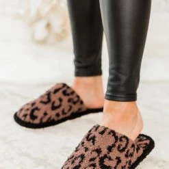 Cheap ✨ Pink Lily All The Snuggles Tan And Black Leopard Print Slippers ✔️