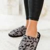 Budget 🎁 Pink Lily All The Snuggles Dark Grey Leopard Print Slippers 🔔