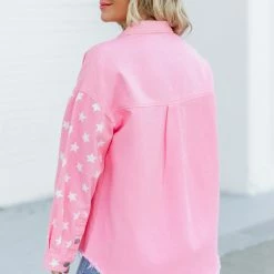 Best Sale ⌛ Pink Lily Stars In Her Eyes Pink Star Denim Jacket 😉 -Glam-girl Sales 186884 18 650x