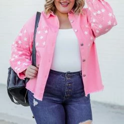 Best Sale ⌛ Pink Lily Stars In Her Eyes Pink Star Denim Jacket 😉 -Glam-girl Sales 186884 28 650x