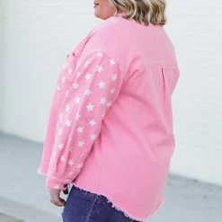 Best Sale ⌛ Pink Lily Stars In Her Eyes Pink Star Denim Jacket 😉 -Glam-girl Sales 186884 30 650x