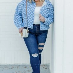 Best reviews of 🤩 Pink Lily Follow Your Path Blue Checkered Jacket FINAL SALE 😀