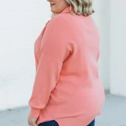 Deals ⌛ Pink Lily Pulling Heartstrings Coral Quarter Zip Pullover 🎉 -Glam-girl Sales 187312 25 650x