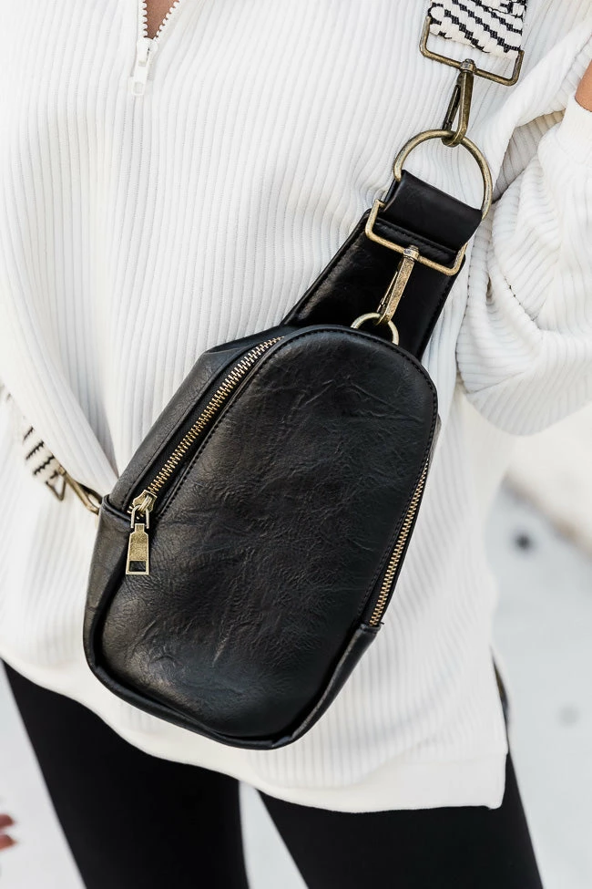 Promo 🔔 Pink Lily All The Feels Black Sling Bag With Removable Printed Strap ⌛ 4 Promo 🔔 Pink Lily All The Feels Black Sling Bag With Removable Printed Strap ⌛ - Image 2