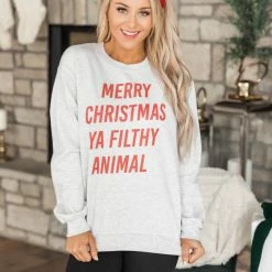 Buy ⭐ Pink Lily Merry 🎁 Christmas Ya Filthy Animal Graphic Sweatshirt ❤️ -Glam-girl Sales 1K0A1802 650x