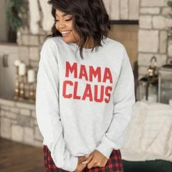 Best Pirce ✨ Pink Lily Mama Claus Graphic Ash Sweatshirt 🎁 -Glam-girl Sales 1K0A1908 650x