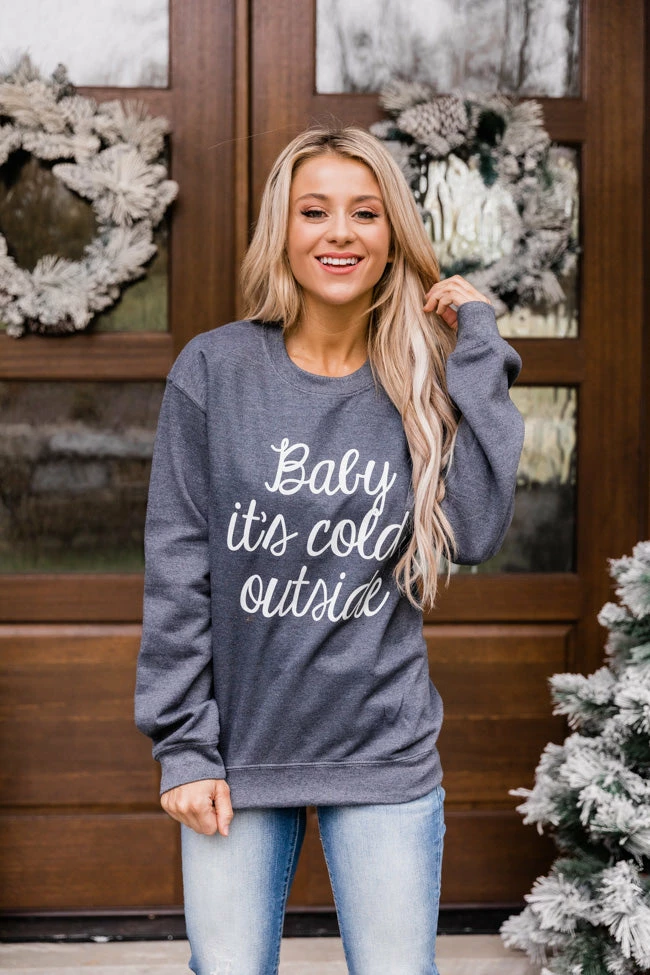 Brand new 💯 Pink Lily Baby It's Cold Outside Script Dark Heather Graphic Sweatshirt ⭐ 3 Brand new 💯 Pink Lily Baby It's Cold Outside Script Dark Heather Graphic Sweatshirt ⭐