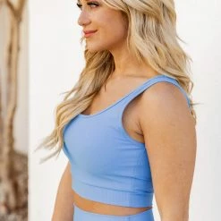 Deals 🥰 Pink Lily In Alignment Ribbed Blue Sports Bra ⌛ -Glam-girl Sales 219A1890 650x