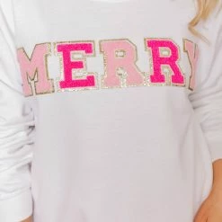Cheapest 😉 Pink Lily Merry Pink Chenille Patch Graphic Sweatshirt 😍 -Glam-girl Sales 219A2563 650x