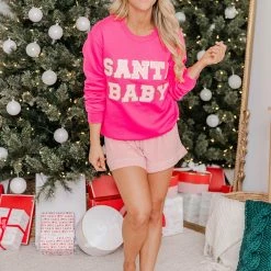 Discount ⌛ Pink Lily Santa Baby Pink Chenille Patch Graphic Sweatshirt 👏 -Glam-girl Sales 219A2583 c4e1845f a4e5 471f 8054 77700316678b 650x