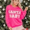 Discount ⌛ Pink Lily Santa Baby Pink Chenille Patch Graphic Sweatshirt 👏