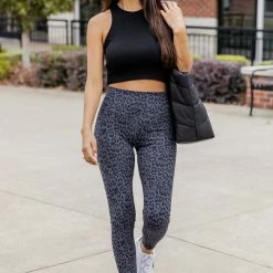 Outlet ⭐ Pink Lily Playing Hardball Slate Leopard Print Leggings ⭐