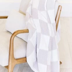 Coupon 🔔 Pink Lily Make Me Believe Taupe Checkered Blanket 🔥