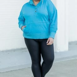 Flash Sale ⌛ Pink Lily Just Go With It Blue Henley Pullover ✨ -Glam-girl Sales 219A7693 650x