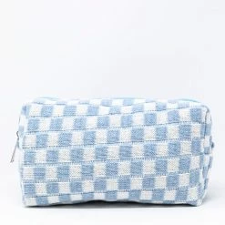 Buy 🥰 Pink Lily Full Heart Light Blue Checkered Cosmetic Pouch FINAL SALE 🔥