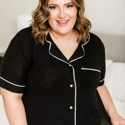 Coupon 🔔 Pink Lily Knitted Front Button Black Pajama Top FINAL SALE 🔥 -Glam-girl Sales A179092 bridalpartyblackpajamatop 179094 blackknittedpajamashorts 2 650x