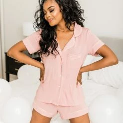 Best Sale 😍 Pink Lily Knitted Front Button Blush Pajama Top FINAL SALE ✔️