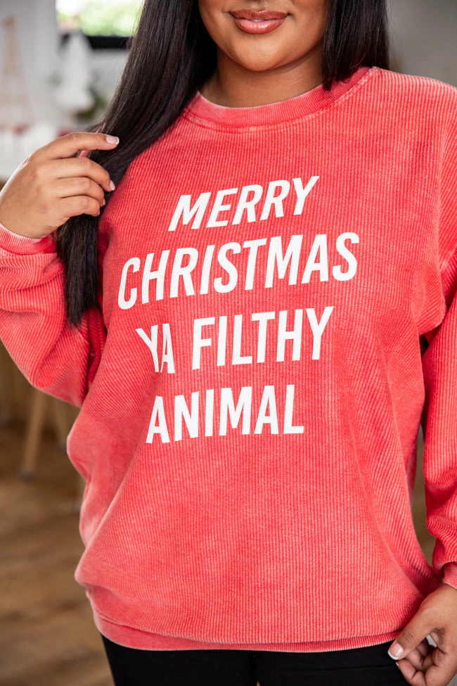 Budget 🔥 Pink Lily Merry 🎄 Christmas Ya Filthy Animal Red Corded Graphic Sweatshirt 🎁 6 Budget 🔥 Pink Lily Merry 🎄 Christmas Ya Filthy Animal Red Corded Graphic Sweatshirt 🎁 - Image 4
