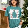 Top 10 👍 Pink Lily Checkered ❄ Christmas Tree Dark Green Graphic Tee 🤩