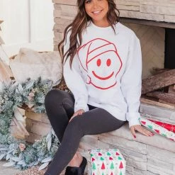 Coupon ⌛ Pink Lily Santa Smiley White Graphic Sweatshirt 🎁 -Glam-girl Sales CO125495 174406 chasingrealityblack 164294 goodnightdreamsblack 1 650x