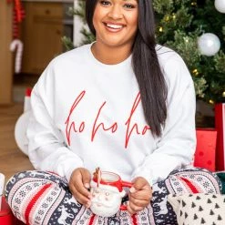 Cheapest 🔔 Pink Lily Ho Ho Ho Script White Graphic Sweatshirt 🛒 -Glam-girl Sales CP125495 hohohosweatshirt 185686 hollyandjollyjogger 3 650x