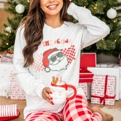 Wholesale 😍 Pink Lily Tis The Season 🎁 Christmas Ash Graphic Sweatshirt 😀