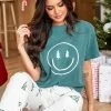 Flash Sale 🎉 Pink Lily Smiley Face 🎁 Christmas Tree Dark Green Graphic Tee 🔥 -Glam-girl Sales E186820 1 650x