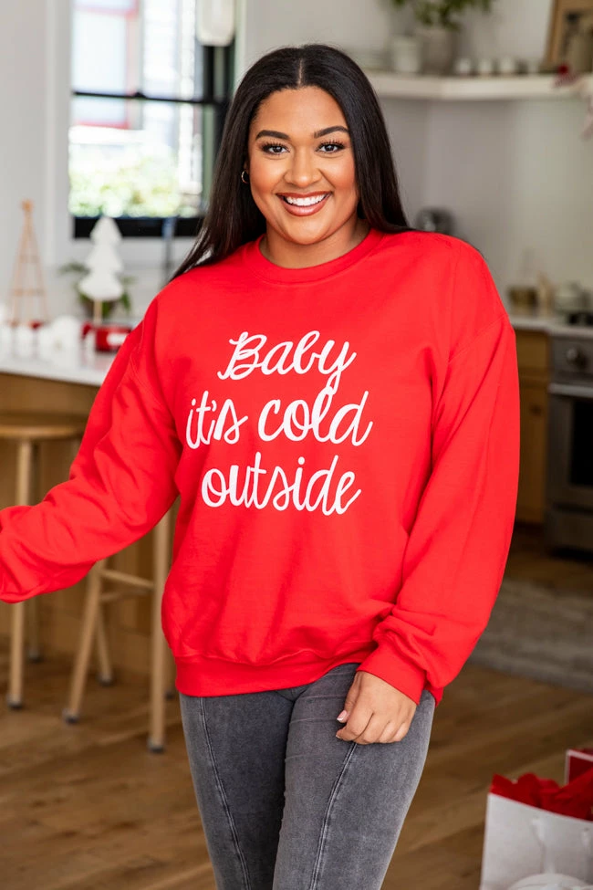 Wholesale β Pink Lily Baby It's Cold Outside Script Red Graphic Sweatshirt π 3 Wholesale β Pink Lily Baby It's Cold Outside Script Red Graphic Sweatshirt π