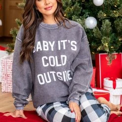 Top 10 ⌛ Pink Lily Baby It's Cold Outside Block Charcoal Corded Graphic Sweatshirt 🧨