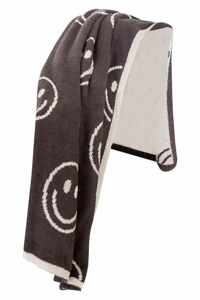 Brand new 😀 Pink Lily Make Me Believe Dark Grey Smiley Blanket 🤩 7 Brand new 😀 Pink Lily Make Me Believe Dark Grey Smiley Blanket 🤩 - Image 5