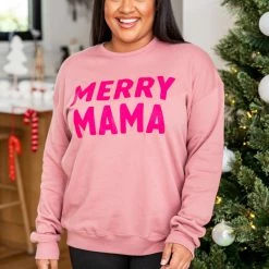Wholesale 😀 Pink Lily Merry Mama Mauve Graphic Sweatshirt 🛒