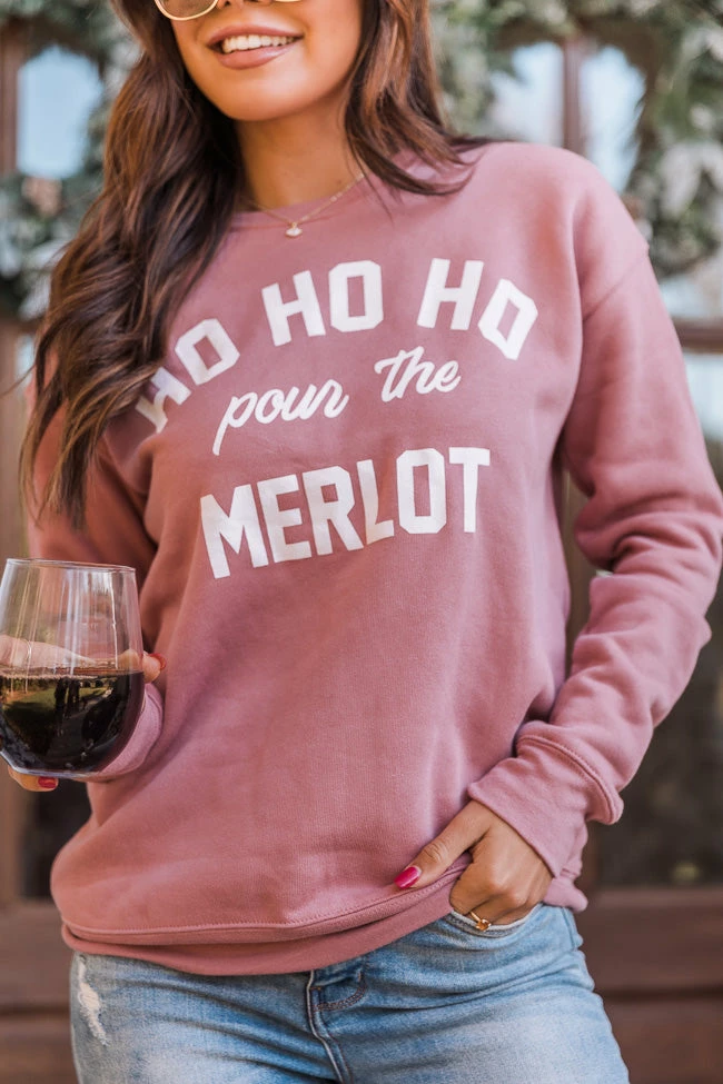 Outlet 🛒 Pink Lily Ho Ho Ho Pour The Merlot Mauve Graphic Sweatshirt 🎉 - Image 3