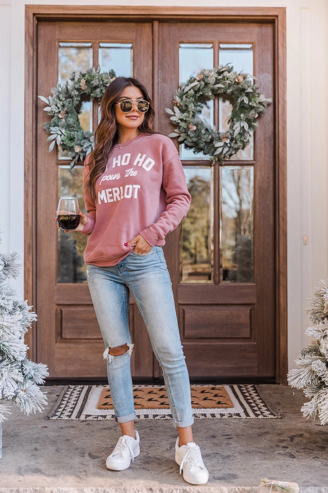 Outlet 🛒 Pink Lily Ho Ho Ho Pour The Merlot Mauve Graphic Sweatshirt 🎉 - Image 2