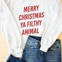 Buy ⭐ Pink Lily Merry 🎁 Christmas Ya Filthy Animal Graphic Sweatshirt ❤️ -Glam-girl Sales merry christmas ya filthy 19878 650x