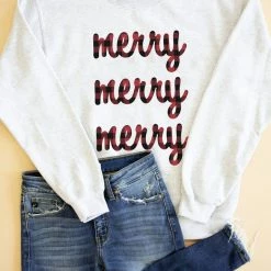 Budget 🤩 Pink Lily Plaid Merry Merry Merry Ash Graphic Sweatshirt 🤩 9 Budget 🤩 Pink Lily Plaid Merry Merry Merry Ash Graphic Sweatshirt 🤩 -Glam-girl Sales merry merry merry 58443 650x