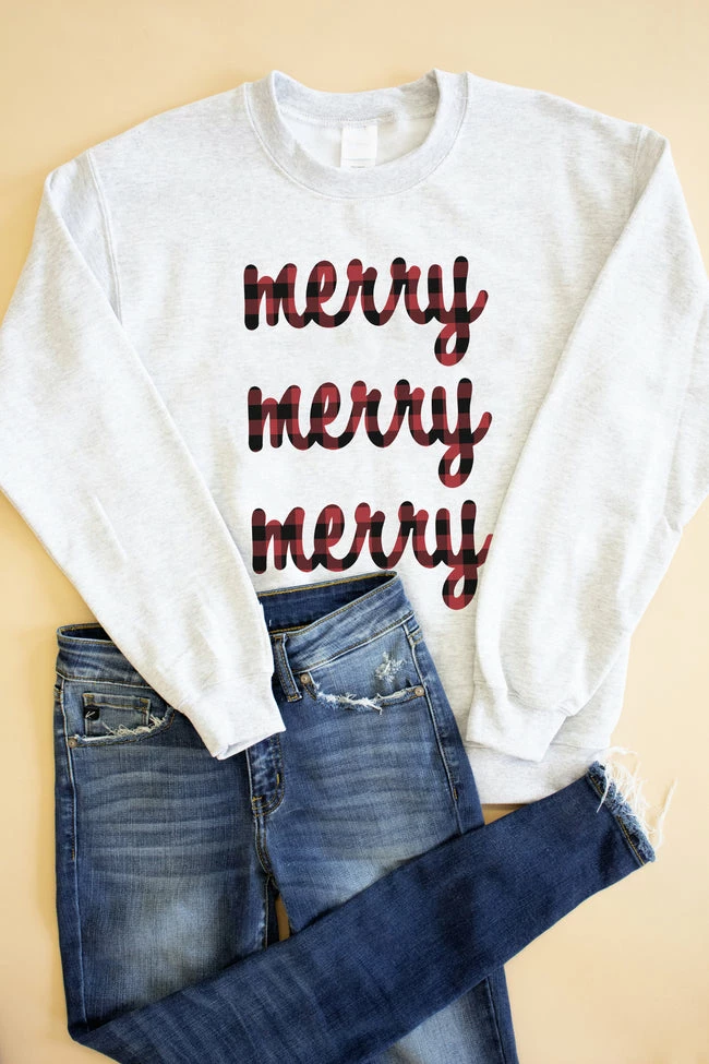 Budget 🤩 Pink Lily Plaid Merry Merry Merry Ash Graphic Sweatshirt 🤩 6 Budget 🤩 Pink Lily Plaid Merry Merry Merry Ash Graphic Sweatshirt 🤩 - Image 4