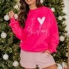 Cheapest 🔔 Pink Lily I Heart ❄ Christmas Hot Pink Graphic Sweatshirt 🔥