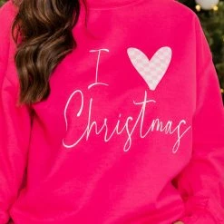 Cheapest 🔔 Pink Lily I Heart ❄ Christmas Hot Pink Graphic Sweatshirt 🔥 -Glam-girl Sales q152183 1 650x