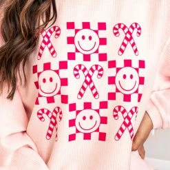 Discount ⭐ Pink Lily Checkered 🍬 Candy Cane Pink Corded Graphic Sweatshirt ⭐ -Glam-girl Sales v172138 176202 darlinggrace 5 650x