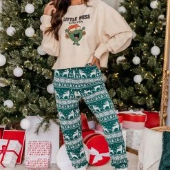 Deals 😉 Pink Lily Little Miss Holly Jolly Cream Cropped Corded Graphic Sweatshirt ❤️ -Glam-girl Sales v184734 8 650x